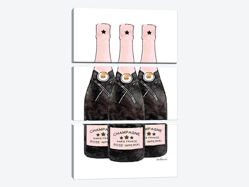 Champagne Pink Three Bottle by Amanda Greenwood 3-piece Canvas Print