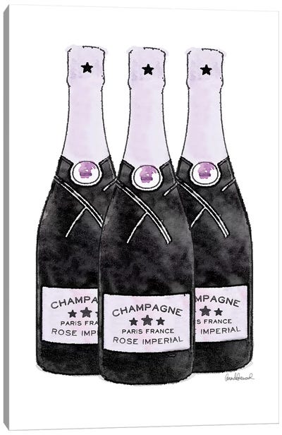 Champagne Purple Three Bottle Canvas Art Print - Champagne Art