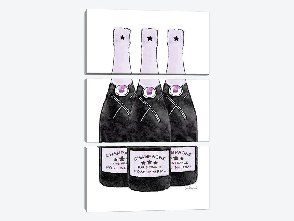 Champagne Purple Three Bottle by Amanda Greenwood 3-piece Canvas Print