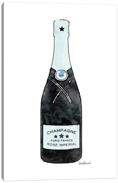 Champagne Teal Single Bottle Canvas Art Print - Minimalist Kitchen Art