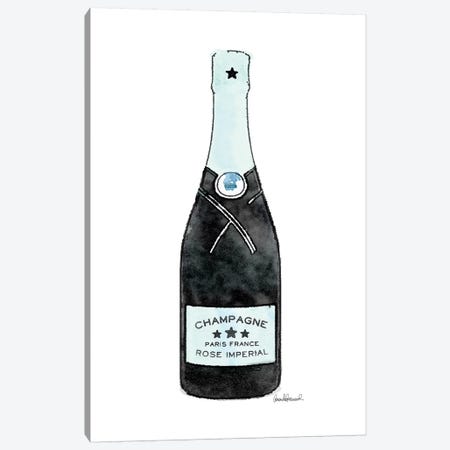 Champagne Teal Single Bottle Canvas Print #GRE273} by Amanda Greenwood Canvas Wall Art