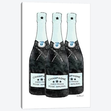 Champagne Teal Three Bottle Canvas Print #GRE274} by Amanda Greenwood Art Print