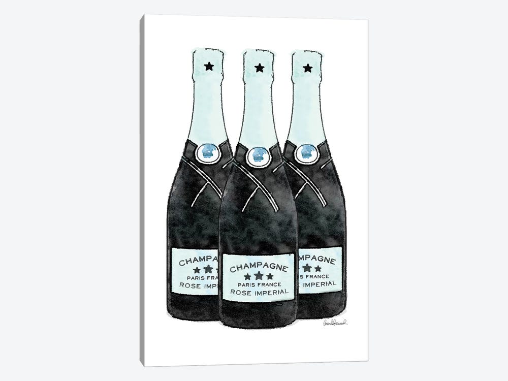 Champagne Teal Three Bottle by Amanda Greenwood 1-piece Canvas Print