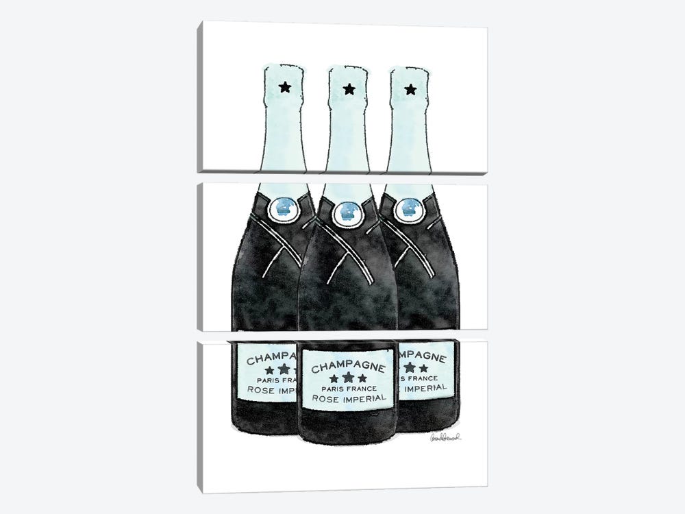 Champagne Teal Three Bottle by Amanda Greenwood 3-piece Art Print