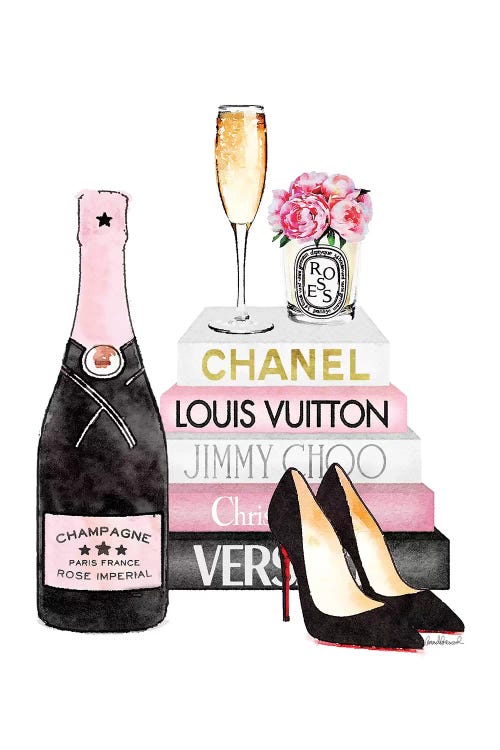 Pink Books  And Pink Champagne  by Amanda Greenwood wall art