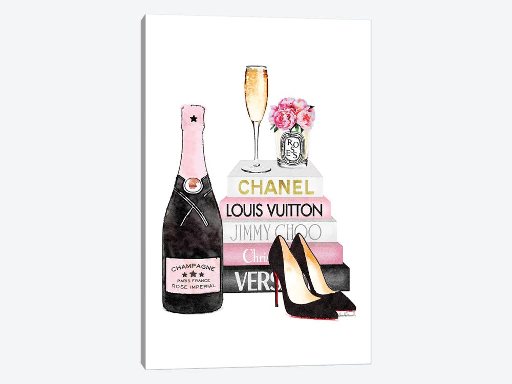 Pink Books  And Pink Champagne  by Amanda Greenwood 1-piece Canvas Print