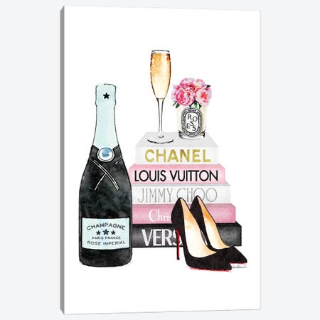 Pink Books And Teal Champagne Canvas Print #GRE277} by Amanda Greenwood Art Print