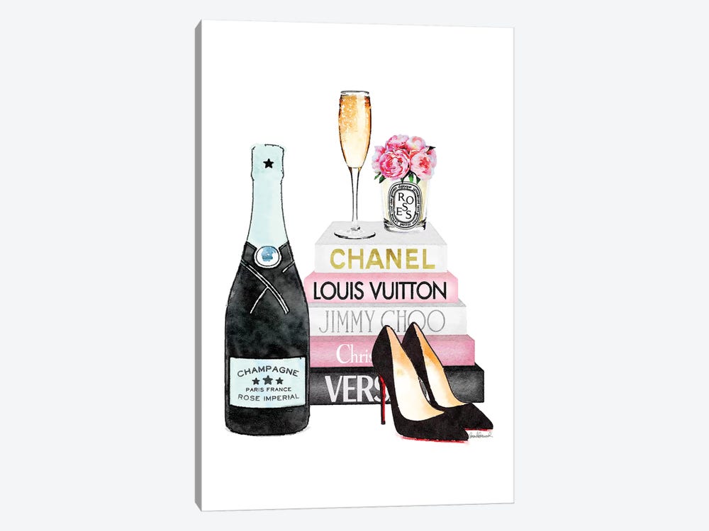 Pink Books And Teal Champagne by Amanda Greenwood 1-piece Canvas Art