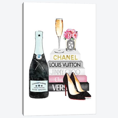 Teal And Pink Books With Teal Champagne Canvas Print #GRE278} by Amanda Greenwood Canvas Art