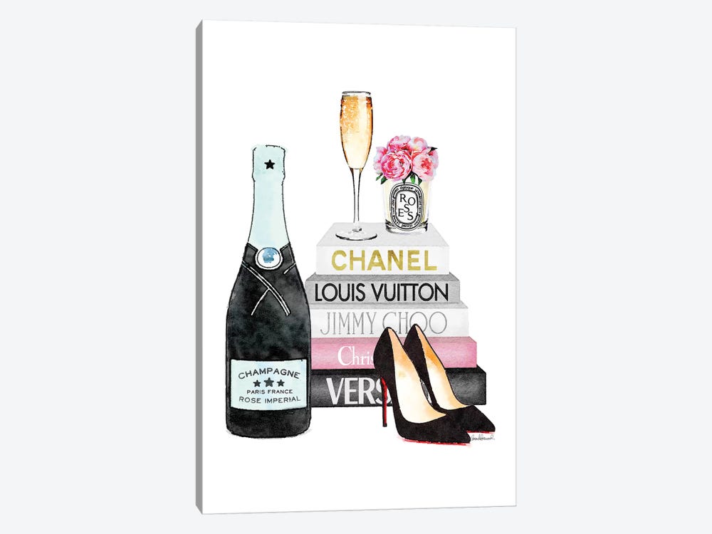 Teal And Pink Books With Teal Champagne by Amanda Greenwood 1-piece Canvas Print