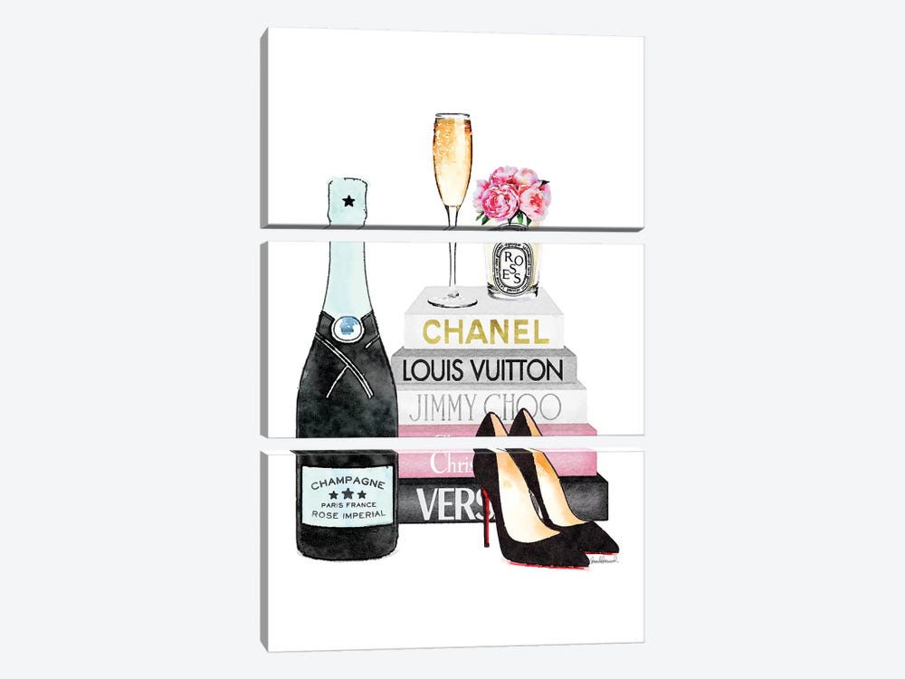 Teal And Pink Books With Teal Champagne by Amanda Greenwood 3-piece Art Print