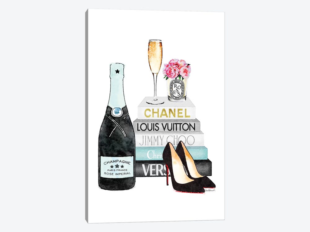 Teal Books And Teal Champagne by Amanda Greenwood 1-piece Canvas Artwork