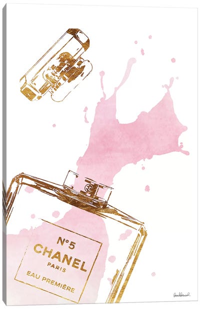 Gold Perfume Bottle With Pink Splash Canvas Art Print - Fashion Art
