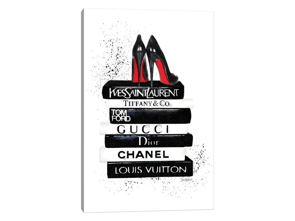 Black Heels White Gold Bookstack Glam Fashion' by Amanda Greenwood - Graphic Art Print House of Hampton Size: 15 H x 10 W , Format: Wall Plaque