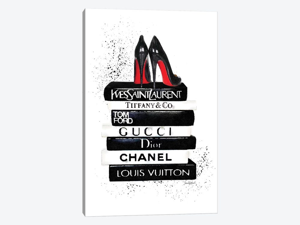 Black and White Book Stack, Ink and Shoes by Amanda Greenwood Fine Art Paper Poster ( Fashion > Fashion Brands > Yves Saint Laurent art) - 24x16x.25