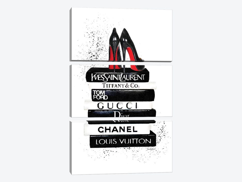 Black And White Book Stack, Ink And Shoes by Amanda Greenwood 3-piece Canvas Art