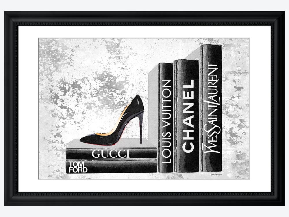 Black Side Books With Shoe - Grunge - Canvas Print