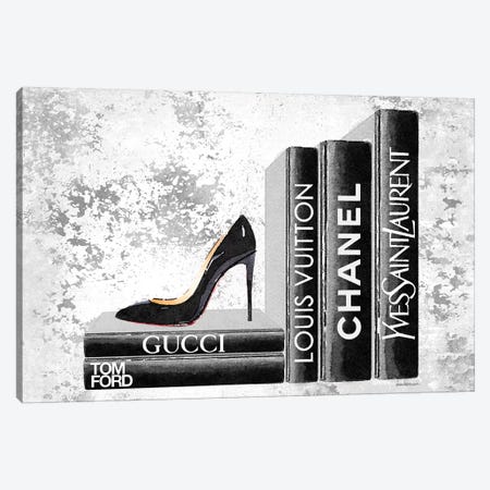 Black Side Books With Shoe - Grunge Canvas Print #GRE284} by Amanda Greenwood Canvas Wall Art