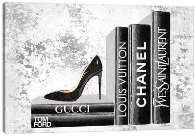 Black Side Books With Shoe - Grunge Canvas Art Print - Chanel Art