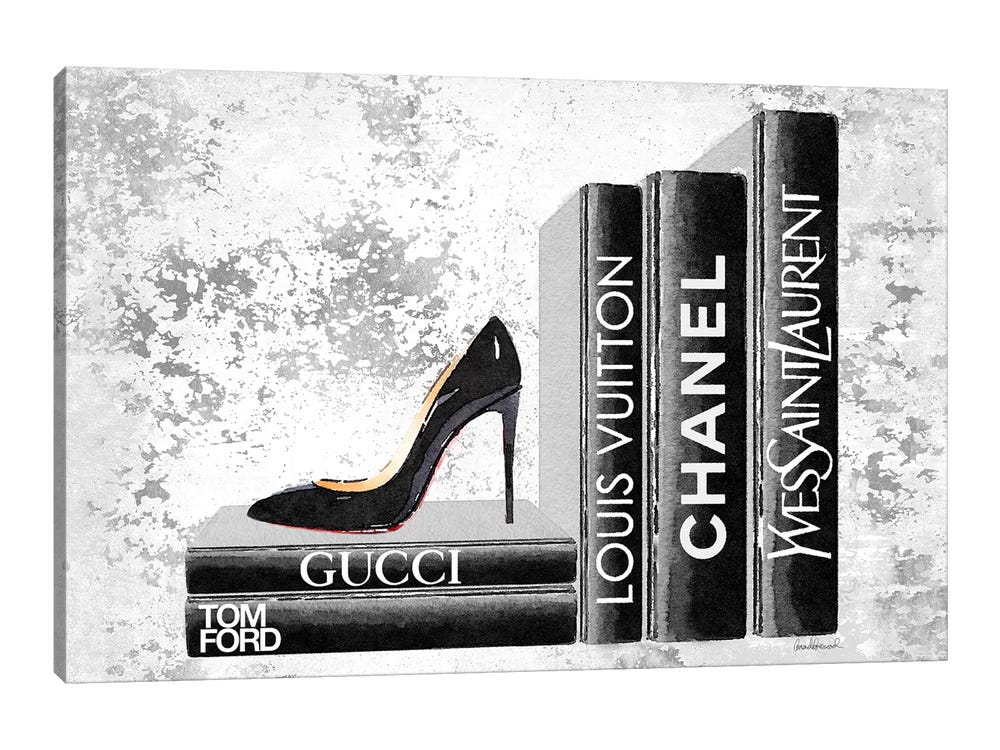 Amanda Greenwood Canvas Prints - Black Side Books with Shoe - Grunge ( Fashion > Fashion Brands > Louis Vuitton art) - 18x26 in