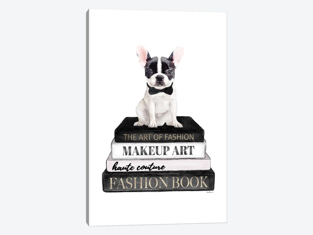 Books Of Fashion, Grey, B&W Frenchie by Amanda Greenwood 1-piece Canvas Artwork