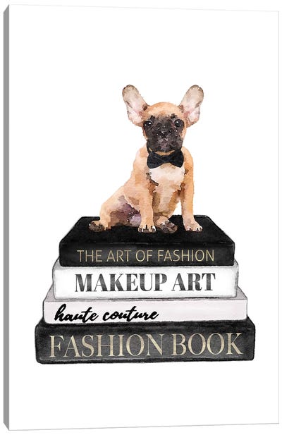Books Of Fashion, Grey, Fawn Frenchie Canvas Art Print - French Bulldog Art