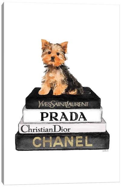 Books Of Fashion, Grey, Yorkie Canvas Art Print - Terriers