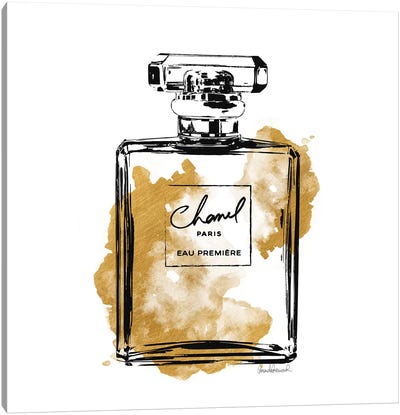 Black And Gold Perfume Bottle Canvas Art Print - Chanel Art