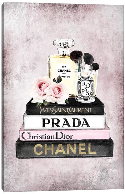 Books Of Fashion, Pink, Makeup Set, Pink Grunge Canvas Art Print - Chanel Art