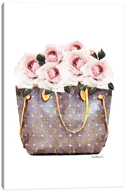 Brown Bag Filled With Blush Roses Canvas Art Print - Louis Vuitton Art