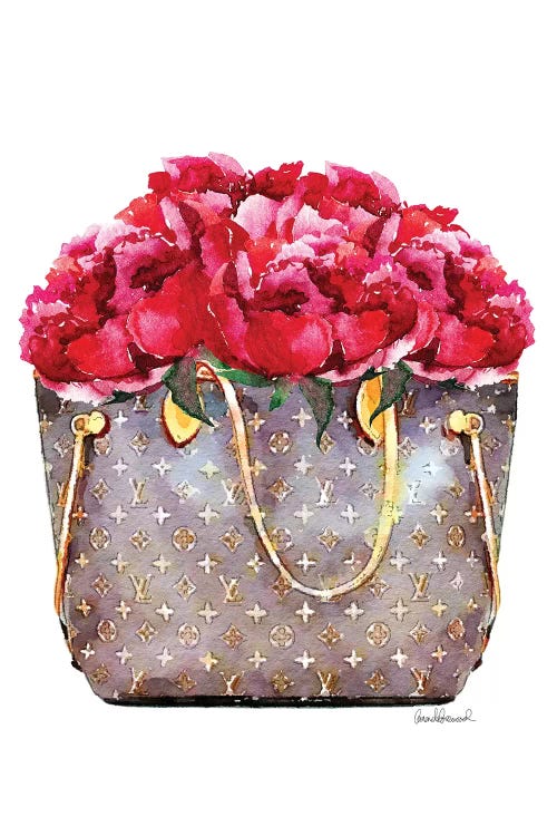 Brown Bag Filled With Deep Pink Peonies