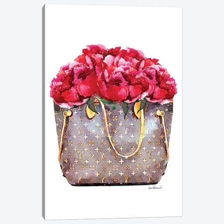 Brown Bag Filled With Deep Pink Peonies Canvas Print #GRE302} by Amanda Greenwood Canvas Art