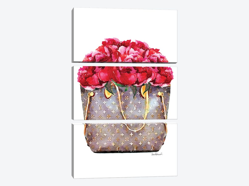 Brown Bag Filled With Deep Pink Peonies by Amanda Greenwood 3-piece Art Print