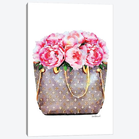 Brown Bag Filled With Pink Peonies Canvas Print #GRE303} by Amanda Greenwood Canvas Artwork