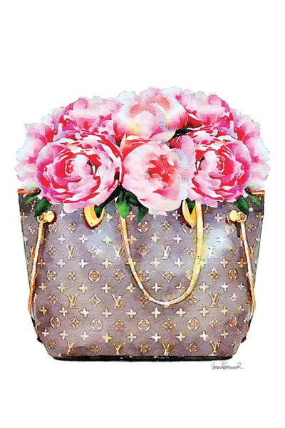 Louis Vuitton: Brown Bag Filled With Pink Peonies by Amanda Greenwood