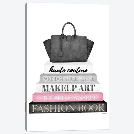 Grey Books With Pink, Black Bag Canvas Print #GRE313} by Amanda Greenwood Canvas Art Print