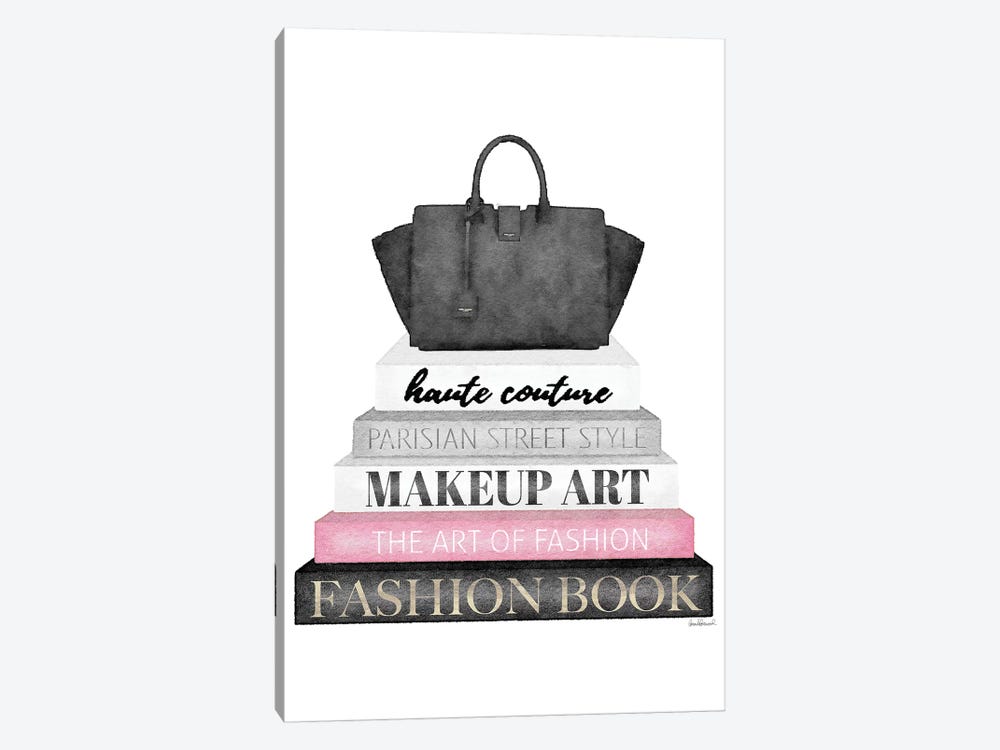 Grey Books With Pink, Black Bag by Amanda Greenwood 1-piece Canvas Print