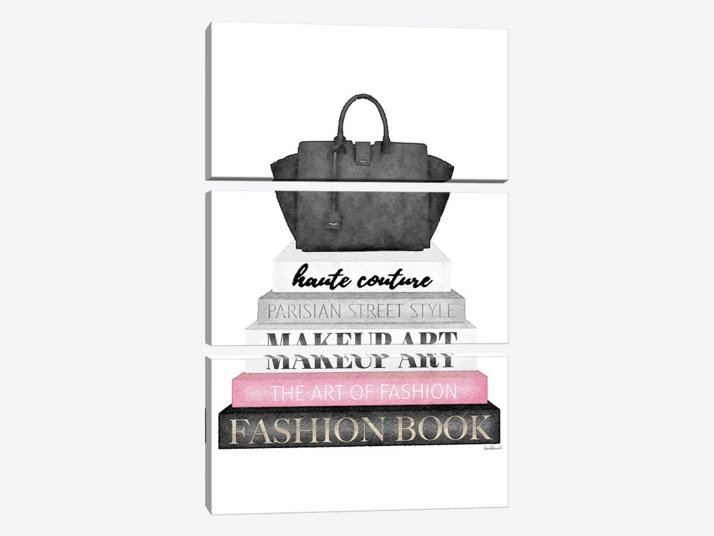 Grey Books With Pink, Black Bag by Amanda Greenwood 3-piece Art Print