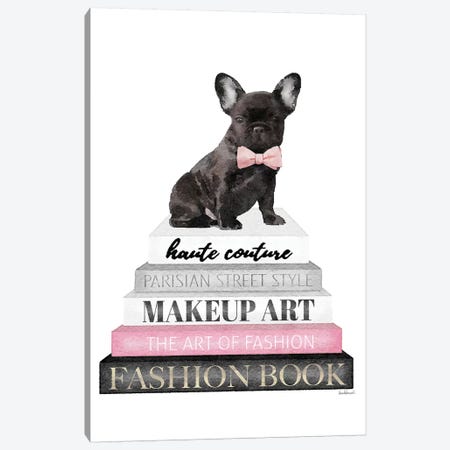 Grey Books With Pink, Blk Frenchie Canvas Print #GRE314} by Amanda Greenwood Canvas Art