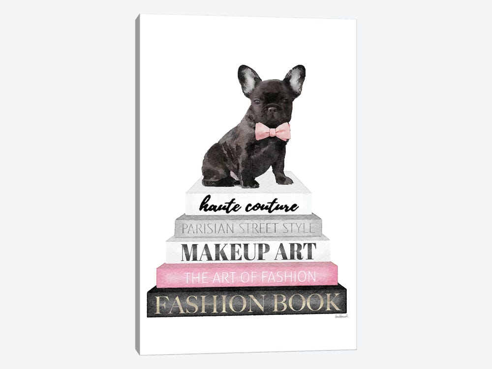 Grey Books With Pink, Blk Frenchie by Amanda Greenwood 1-piece Canvas Art