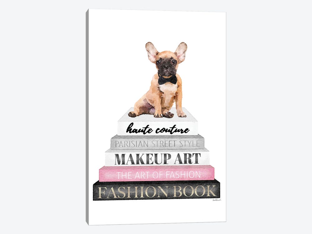 Grey Books With Pink, Fawn Frenchie by Amanda Greenwood 1-piece Canvas Print