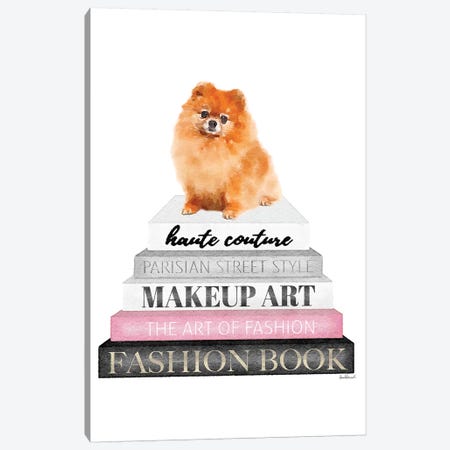 Grey Books With Pink, Red Pomeranian Canvas Print #GRE321} by Amanda Greenwood Canvas Art