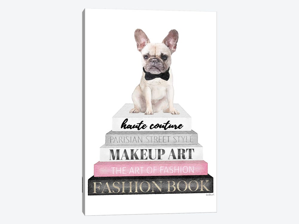 Grey Books With Pink, White Frenchie by Amanda Greenwood 1-piece Art Print