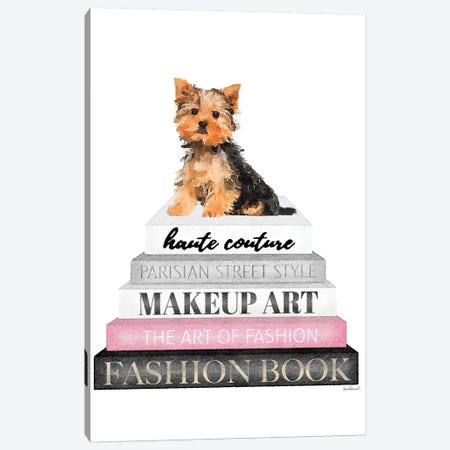 Grey Books With Pink, Yorkie Canvas Print #GRE323} by Amanda Greenwood Canvas Art