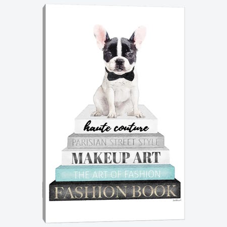 Grey Books With Teal, B&W Frenchie Canvas Print #GRE324} by Amanda Greenwood Canvas Art Print