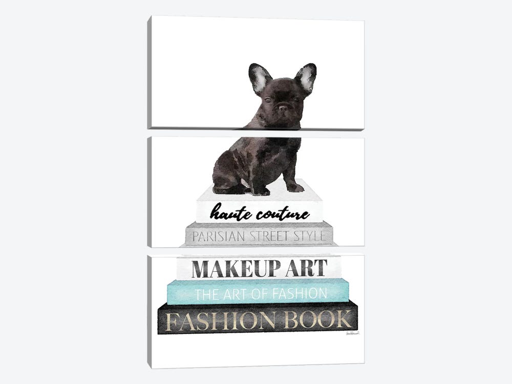 Grey Books With Teal, Blk Frenchie by Amanda Greenwood 3-piece Canvas Artwork