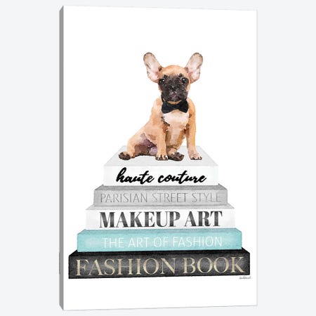 Grey Books With Teal, Fawn Frenchie Canvas Print #GRE327} by Amanda Greenwood Canvas Art Print