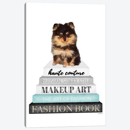 Grey Books With Teal, Pomeranian Canvas Print #GRE329} by Amanda Greenwood Canvas Art