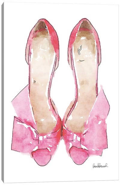 Light Pink Bowed Shoes Canvas Art Print - High Heel Art