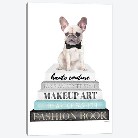 Grey Books With Teal, White Frenchie Canvas Print #GRE333} by Amanda Greenwood Canvas Print